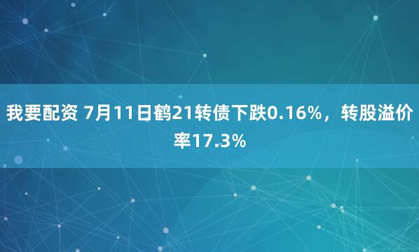 我要配资 7月11日鹤21转债下跌0.16%，转股溢价率17.3%
