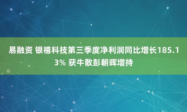 易融资 银禧科技第三季度净利润同比增长185.13% 获牛散彭朝晖增持